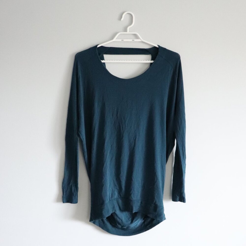 Wilfred Women's Sz XS Blue Open Cowl Back Stretch Oversized Pullover Top‎